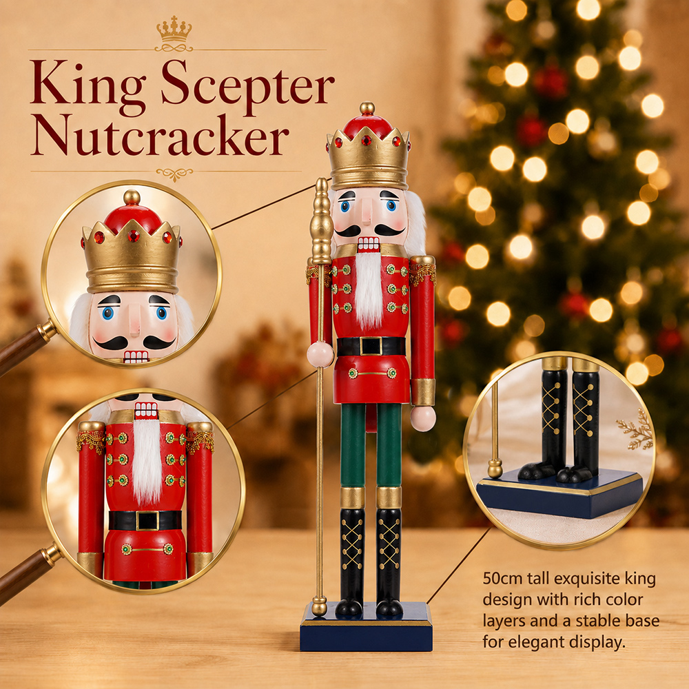 50CM Wooden Nutcracker Scepter - Nutcracker Figurine ulasan dan harga