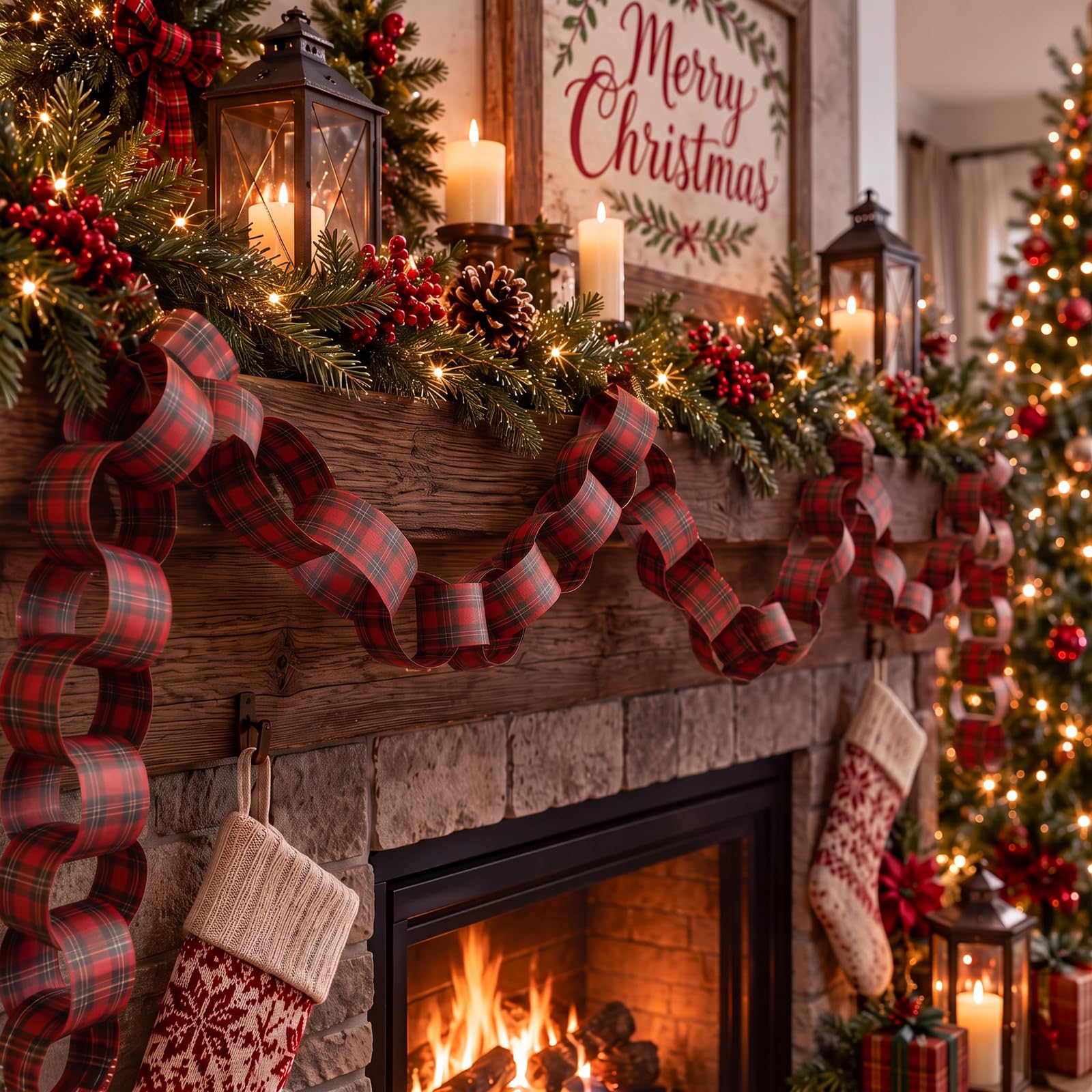 Red‑Black Plaid Paper Chain Ga - Christmas Throw Blanket ulasan dan harga